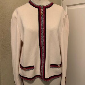 St.John Collection by Marie Gray Ivory Black Red Sweater Gold Pull Cardigan 12